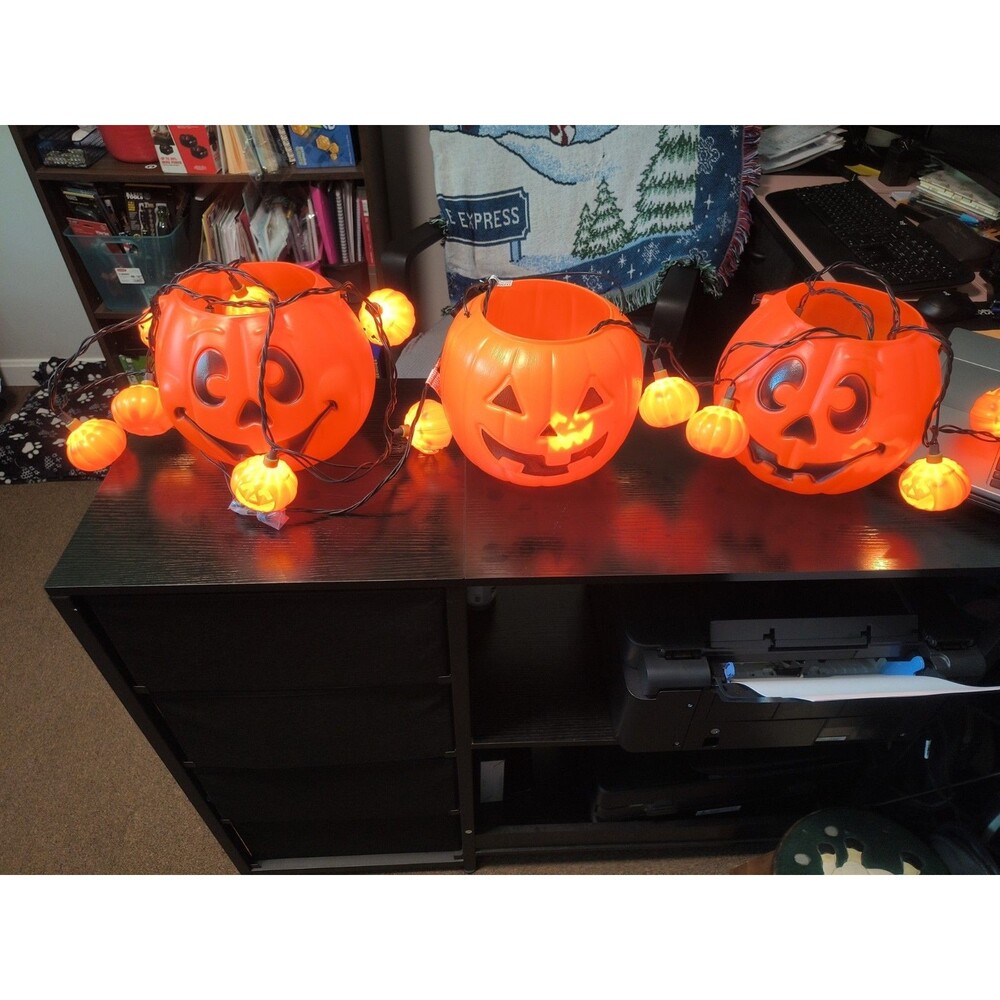 5 Piece halloween blow mold pumpkin jack o lantern Set Light Up And Pails